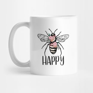 Floral Bee Happy Motivational Saying Mug